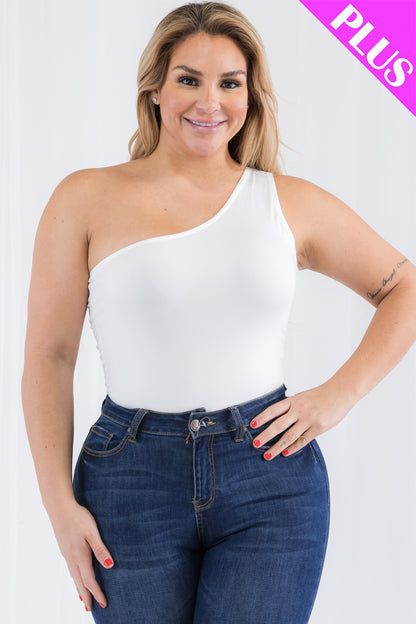 Plus Size One Shoulder Solid Casual Bodysuit - Capella Apparel