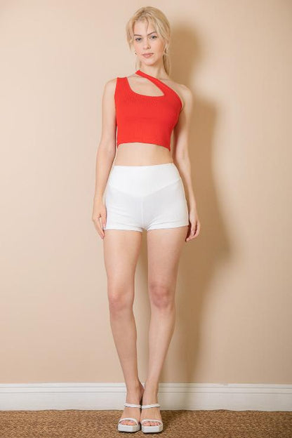 Ribbed One Shoulder Cross Strap Crop Top - Capella Apparel