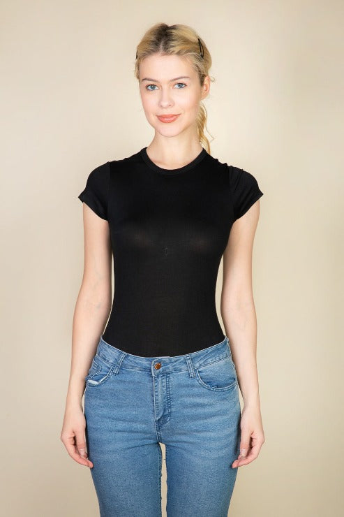 Short Sleeve Crew Neck Bodysuit - Capella Apparel