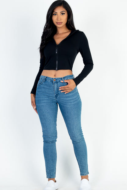 French Terry Crop Zip Up Hoodie - Capella Apparel