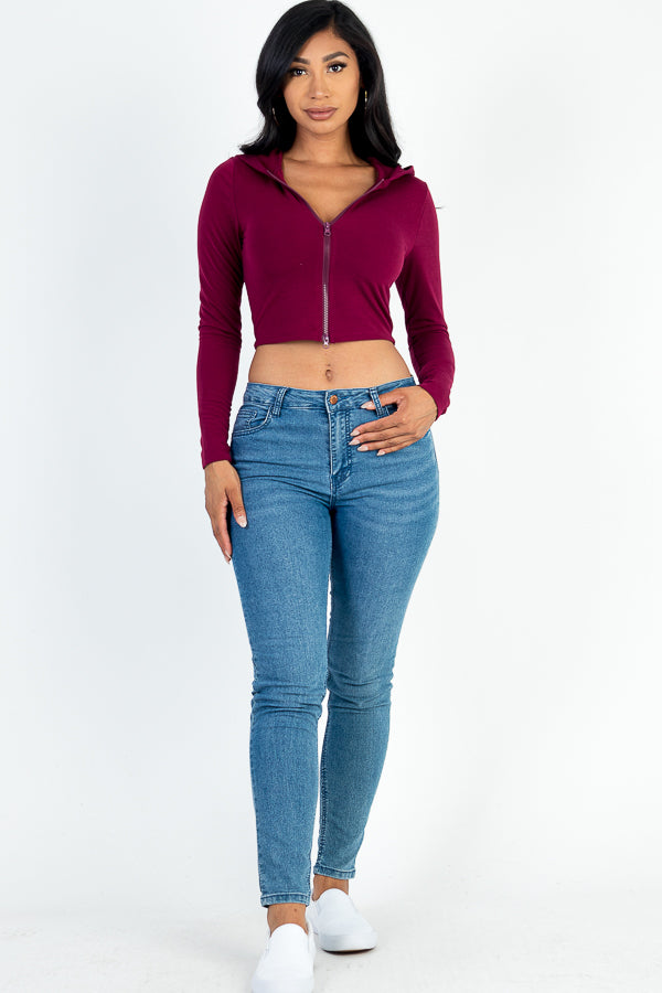 French Terry Crop Zip Up Hoodie - Capella Apparel