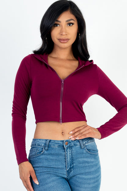 French Terry Crop Zip Up Hoodie - Capella Apparel