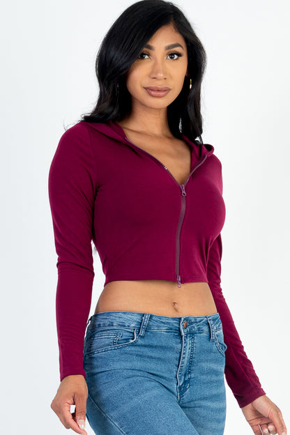 French Terry Crop Zip Up Hoodie - Capella Apparel