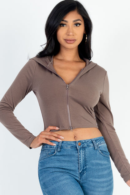 French Terry Crop Zip Up Hoodie - Capella Apparel