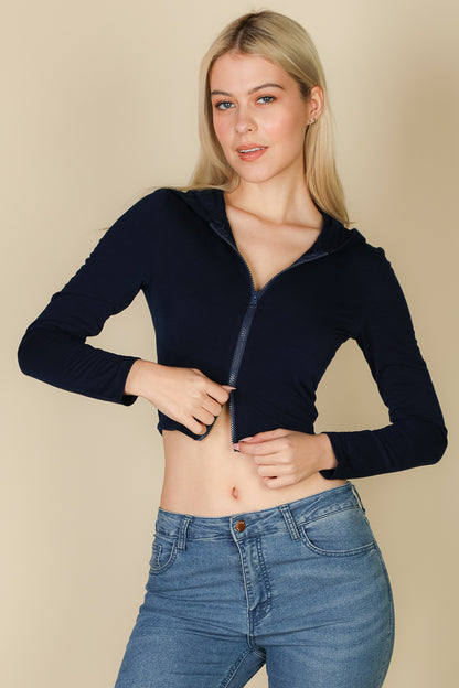 French Terry Crop Zip Up Hoodie - Capella Apparel