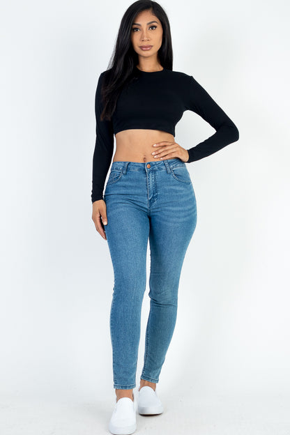 Crew Neck Long Sleeve Cropped Top - Capella Apparel