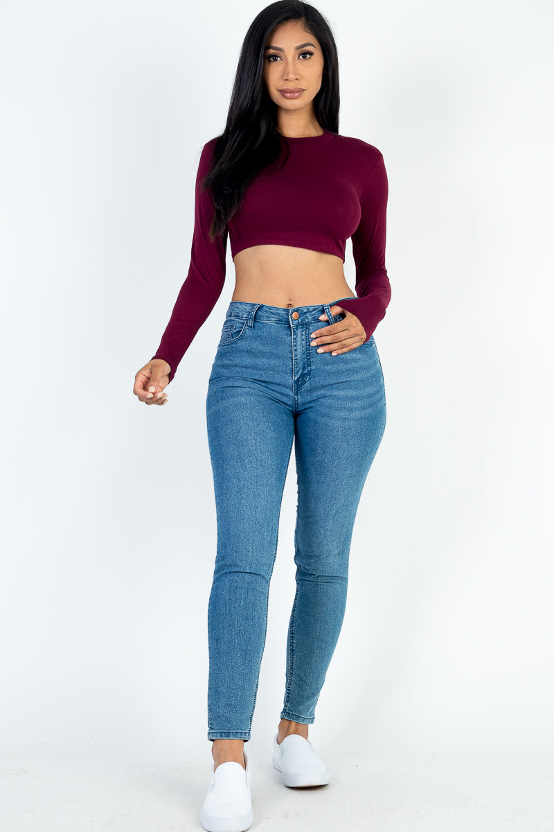 Crew Neck Long Sleeve Cropped Top (CAPELLA) - Capella Apparel