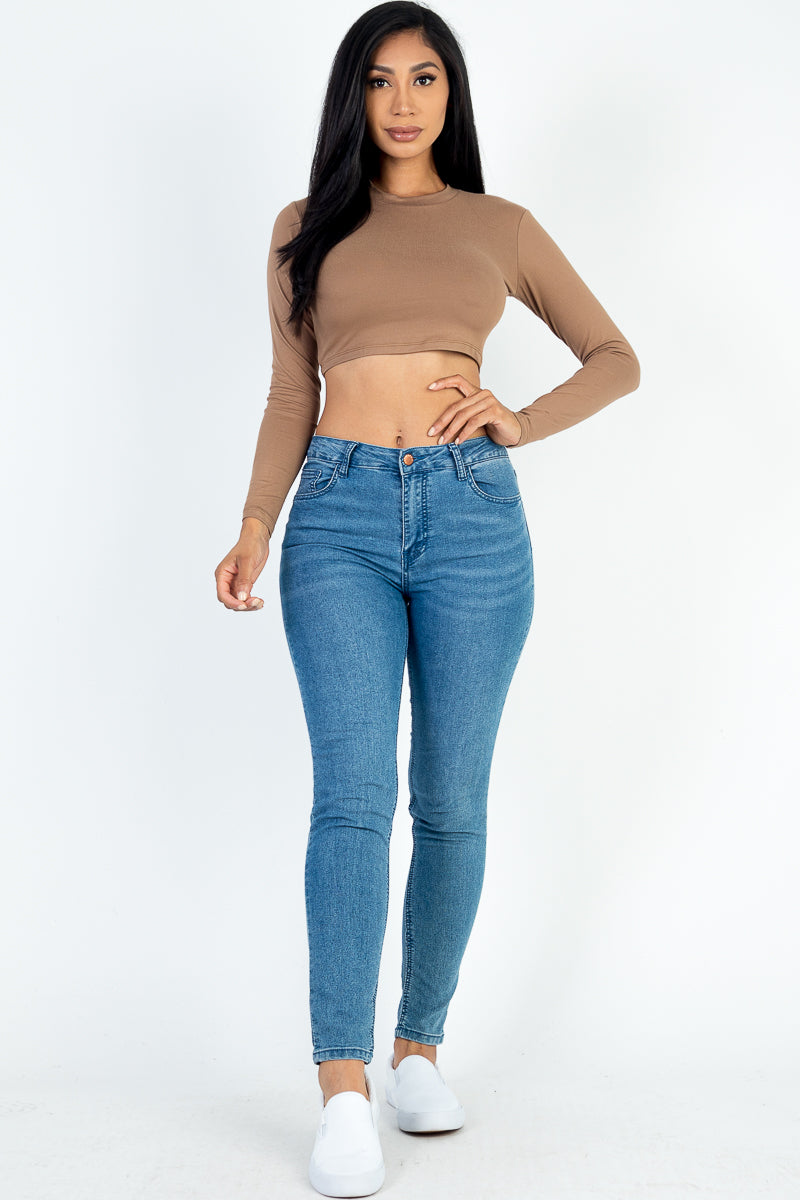 Crew Neck Long Sleeve Cropped Top - Capella Apparel