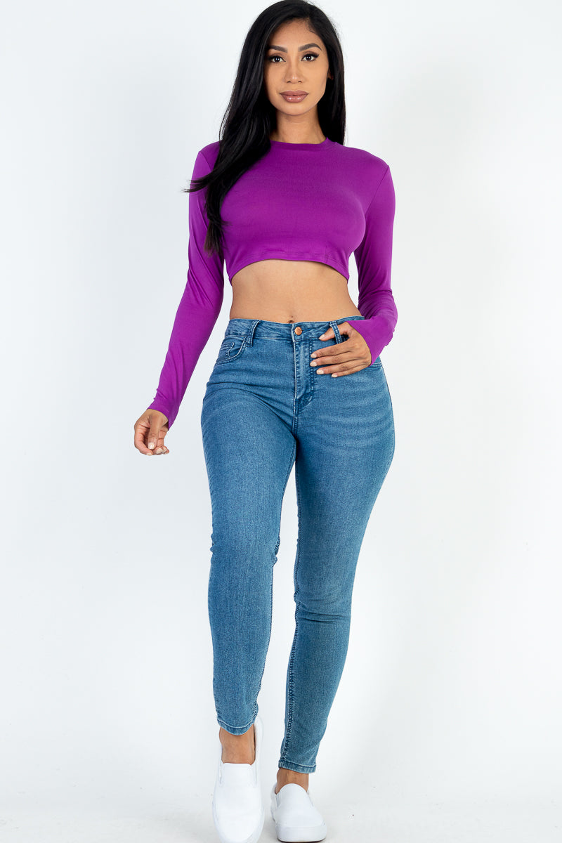 Crew Neck Long Sleeve Cropped Top - Capella Apparel