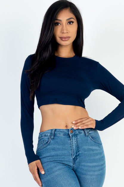 Crew Neck Long Sleeve Cropped Top - Capella Apparel