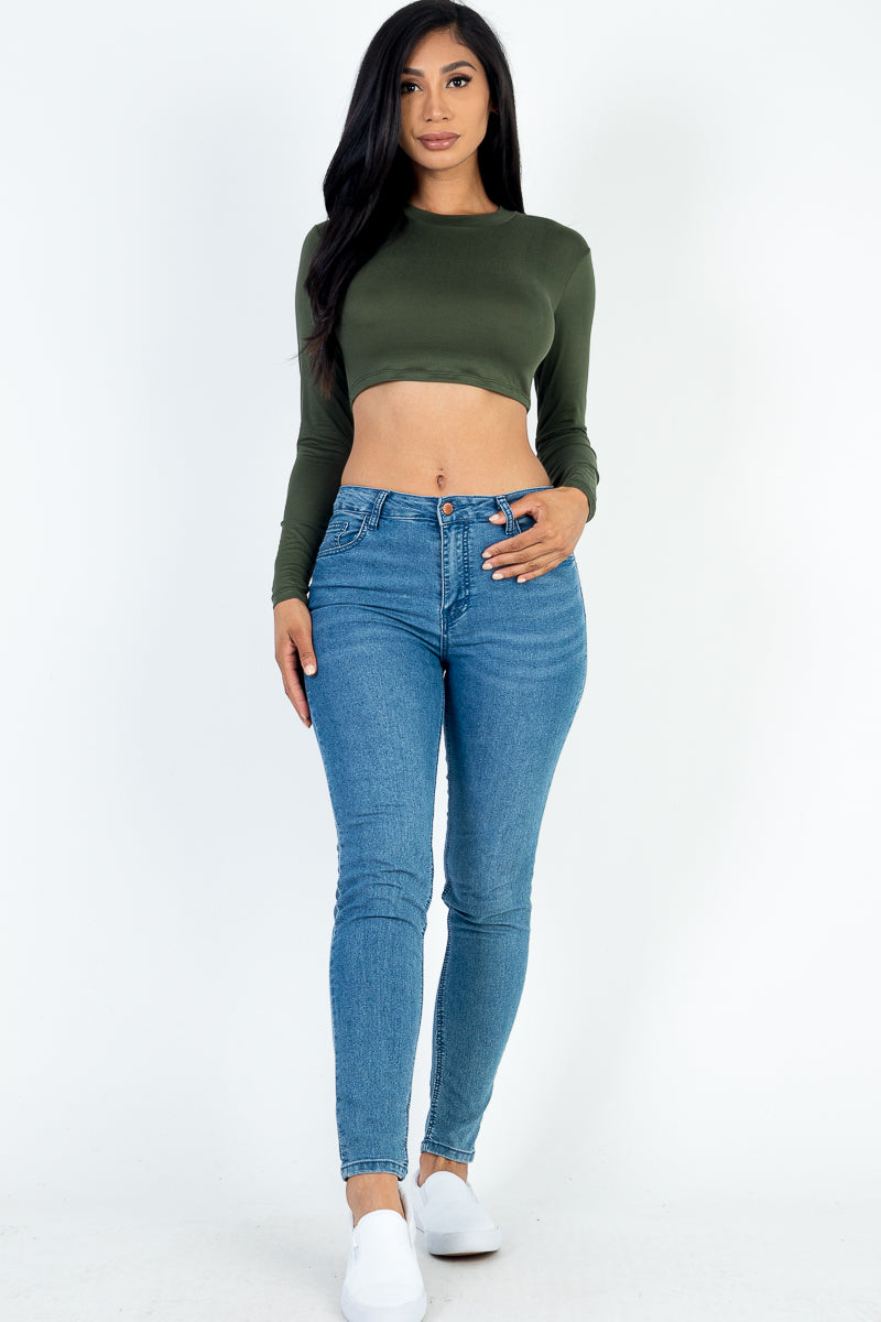 Crew Neck Long Sleeve Cropped Top - Capella Apparel