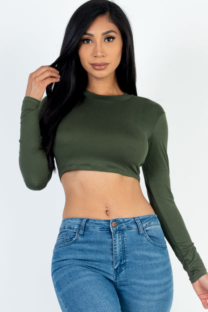 Crew Neck Long Sleeve Cropped Top - Capella Apparel