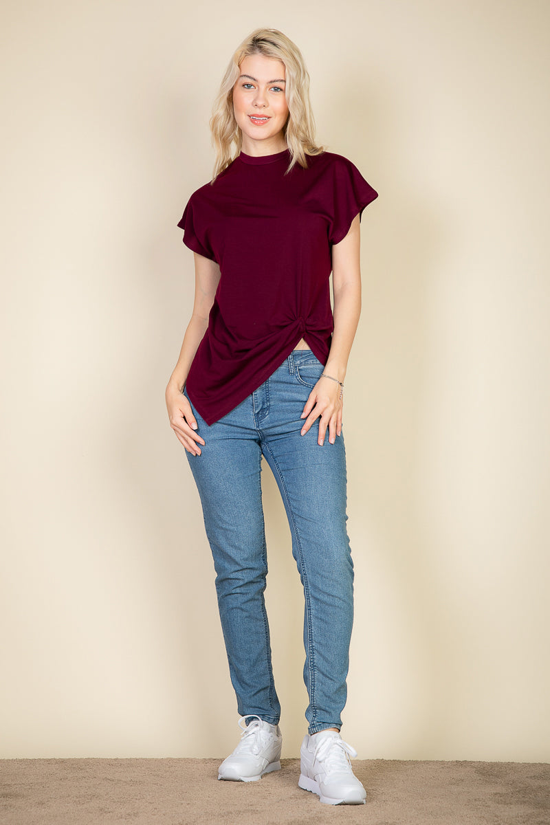 Batwing Sleeve Twist Front Tee - Capella Apparel