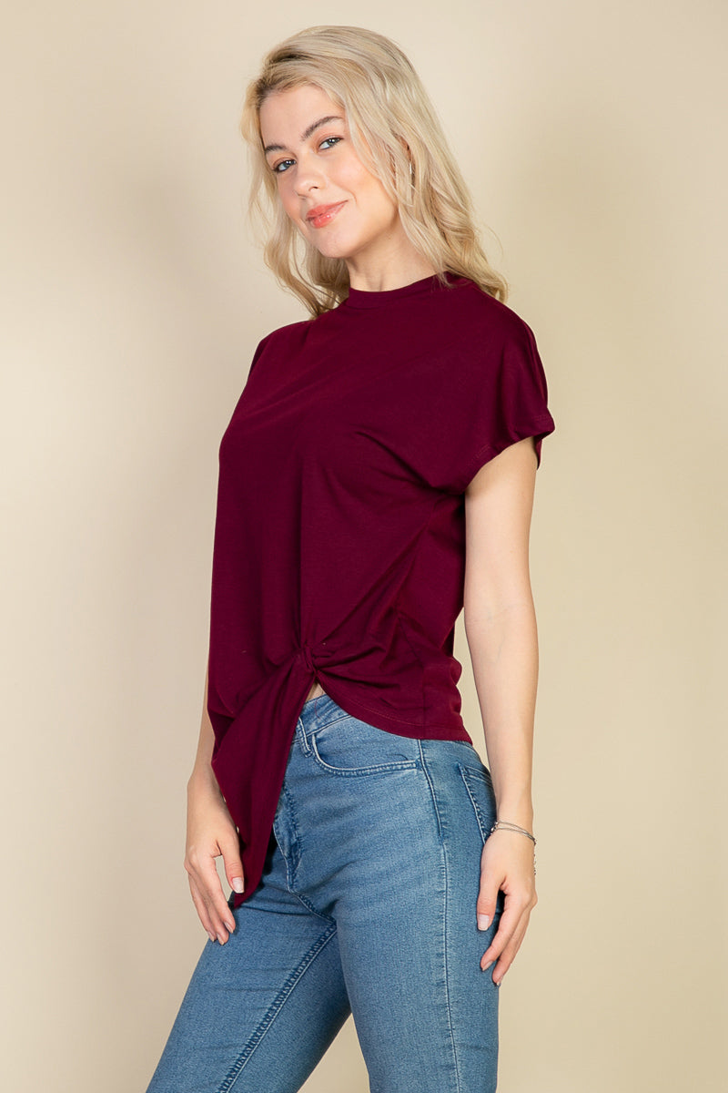 Batwing Sleeve Twist Front Tee - Capella Apparel