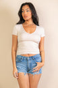 Ribbed V-Neck Short Sleeve Top (CAPELLA) - Capella Apparel