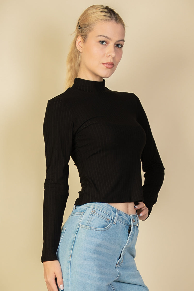 Ribbed Mock Neck Long Sleeve Top (CAPELLA) - Capella Apparel