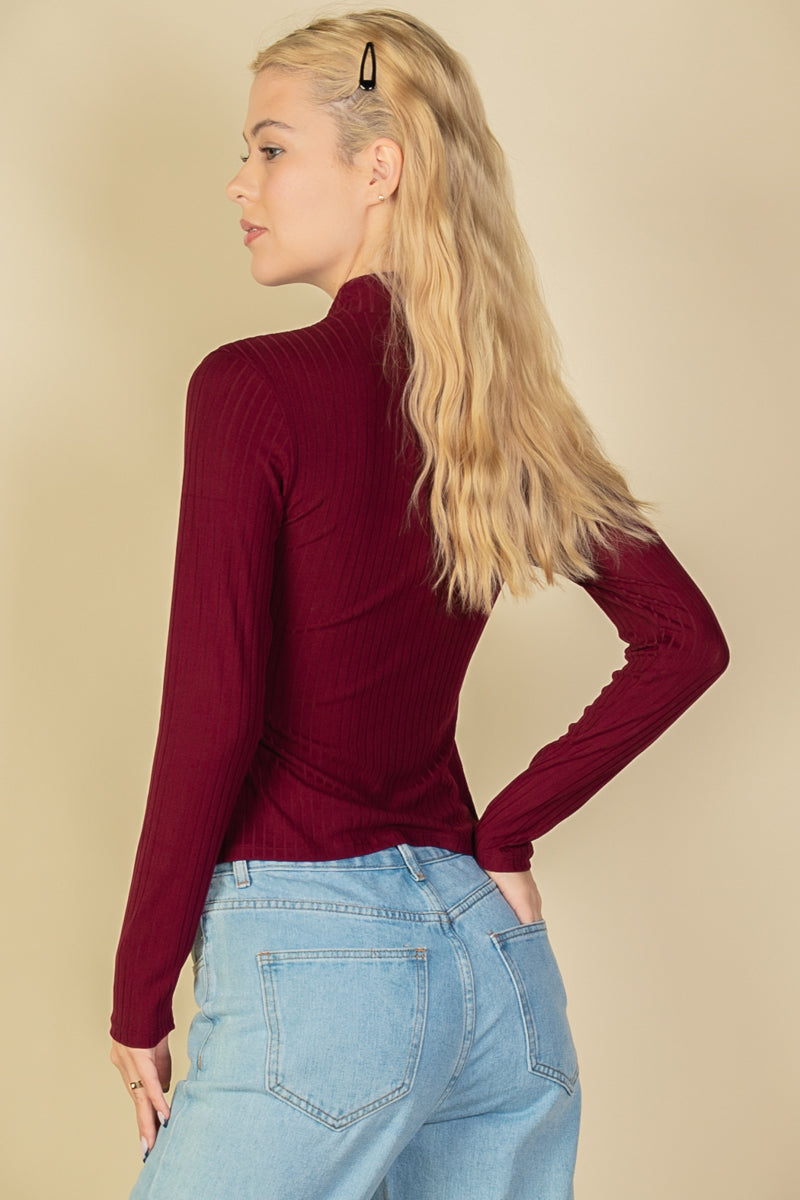 Ribbed Mock Neck Long Sleeve Top (CAPELLA) - Capella Apparel