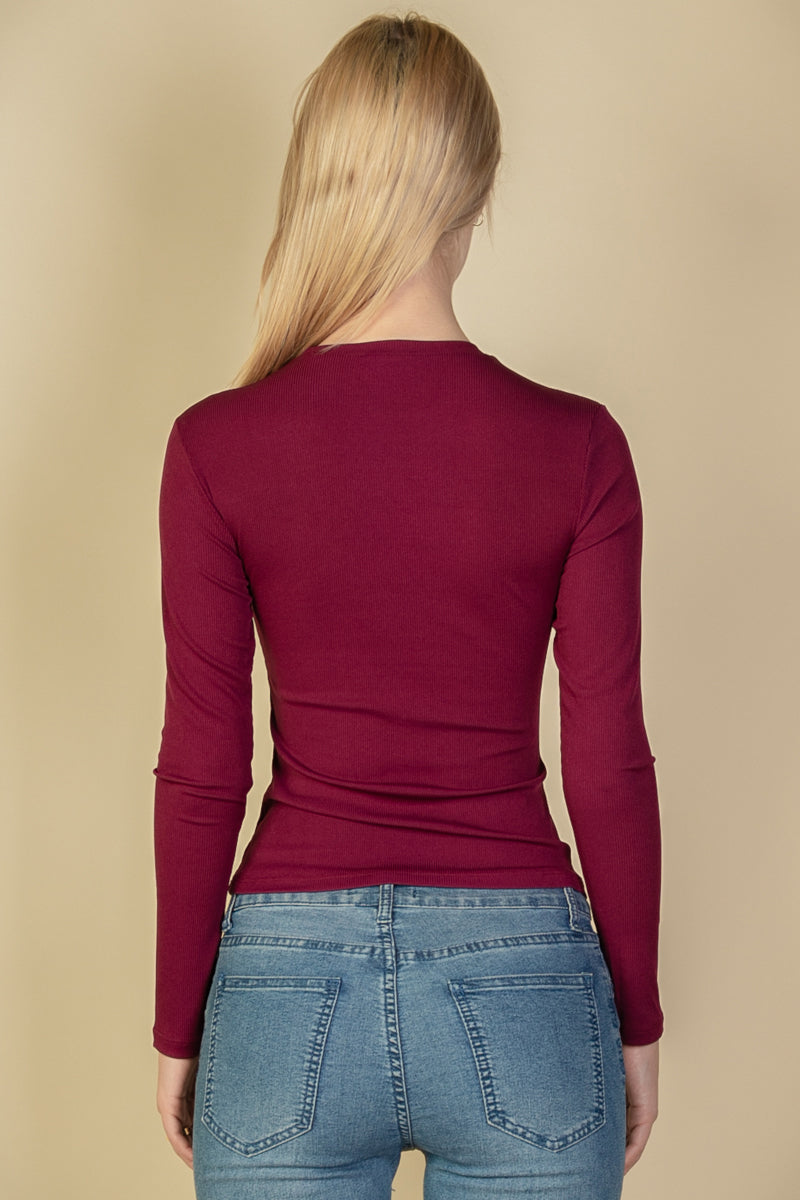 Ribbed Round Neck Long Sleeve Top (CAPELLA) - Capella Apparel