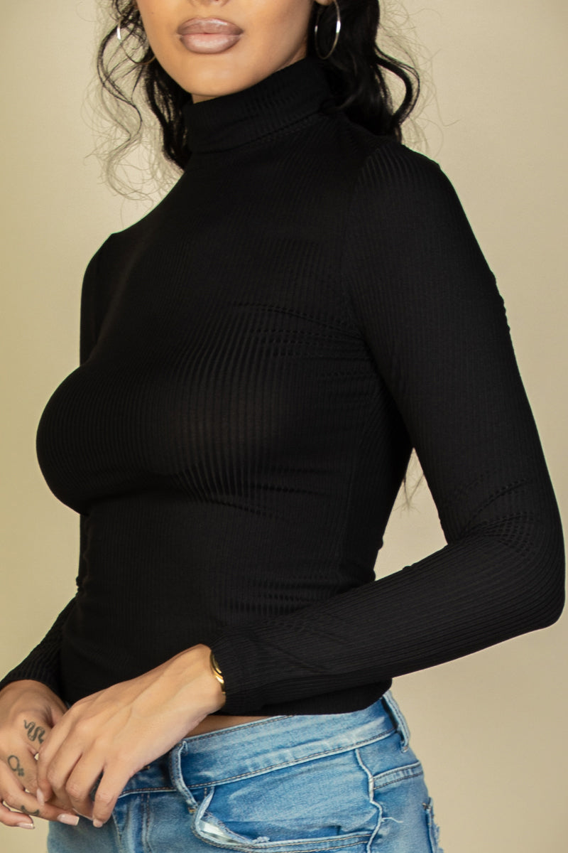 Ribbed Turtleneck Long Sleeve Top (CAPELLA) - Capella Apparel