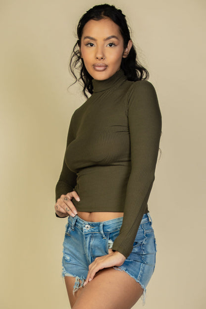 Ribbed Turtleneck Long Sleeve Top (CAPELLA) - Capella Apparel