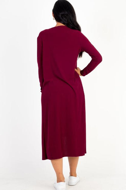 Ribbed Cardigan & Cami Midi Bodycon Dress - Capella Apparel