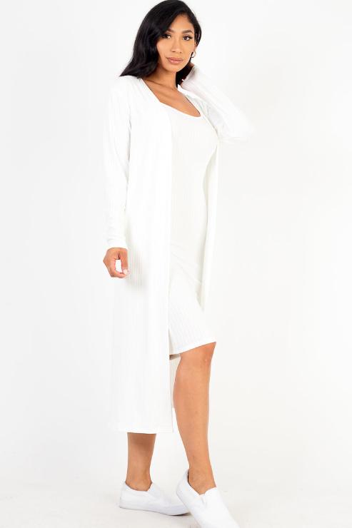 Ribbed Cardigan & Cami Midi Bodycon Dress - Capella Apparel