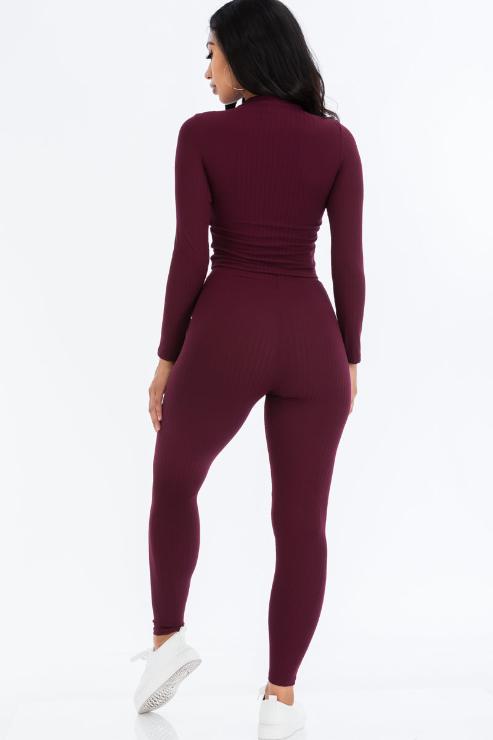 Ribbed Mock Neck Long Sleeve Top & Leggings Set - Capella Apparel Wholesale