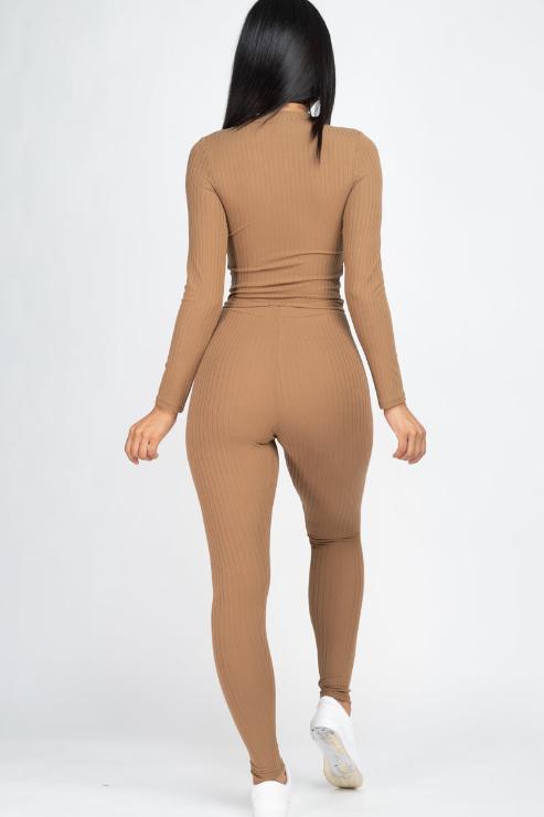 Ribbed Mock Neck Long Sleeve Top & Leggings Set - Capella Apparel Wholesale