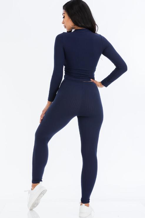 Ribbed Mock Neck Long Sleeve Top & Leggings Set - Capella Apparel Wholesale