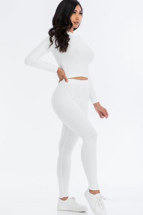 Ribbed Mock Neck Long Sleeve Top & Leggings Set - Capella Apparel Wholesale