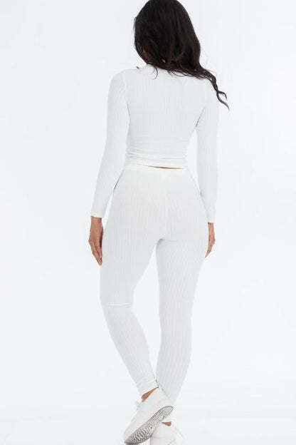 Ribbed Mock Neck Long Sleeve Top & Leggings Set - Capella Apparel Wholesale