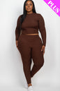 Plus Size Ribbed Mock Neck Long Sleeve Top & Leggings Set - Capella Apparel Wholesale