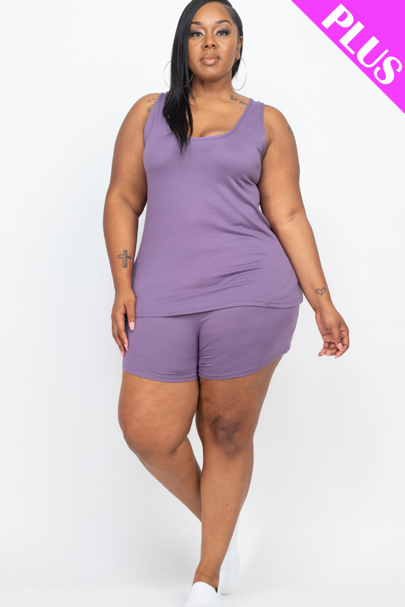 Plus Comfy Tank Top & Shorts Set - Wholesale Capella Apparel