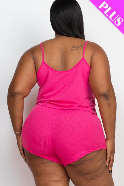 Plus Size Ribbed Strappy Top & Shorts Set - Capella Apparel Wholesale