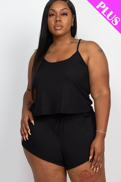 Plus Size Ribbed Strappy Top & Shorts Set - Capella Apparel Wholesale