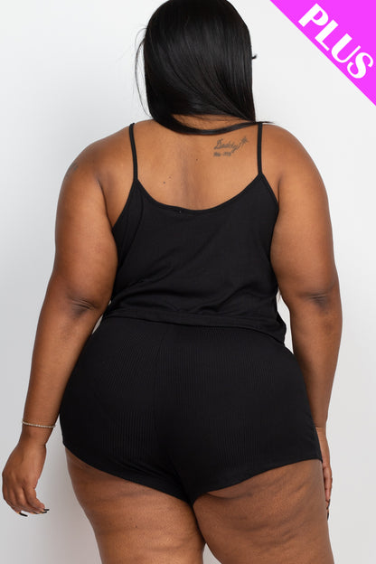 Plus Size Ribbed Strappy Top & Shorts Set - Capella Apparel Wholesale