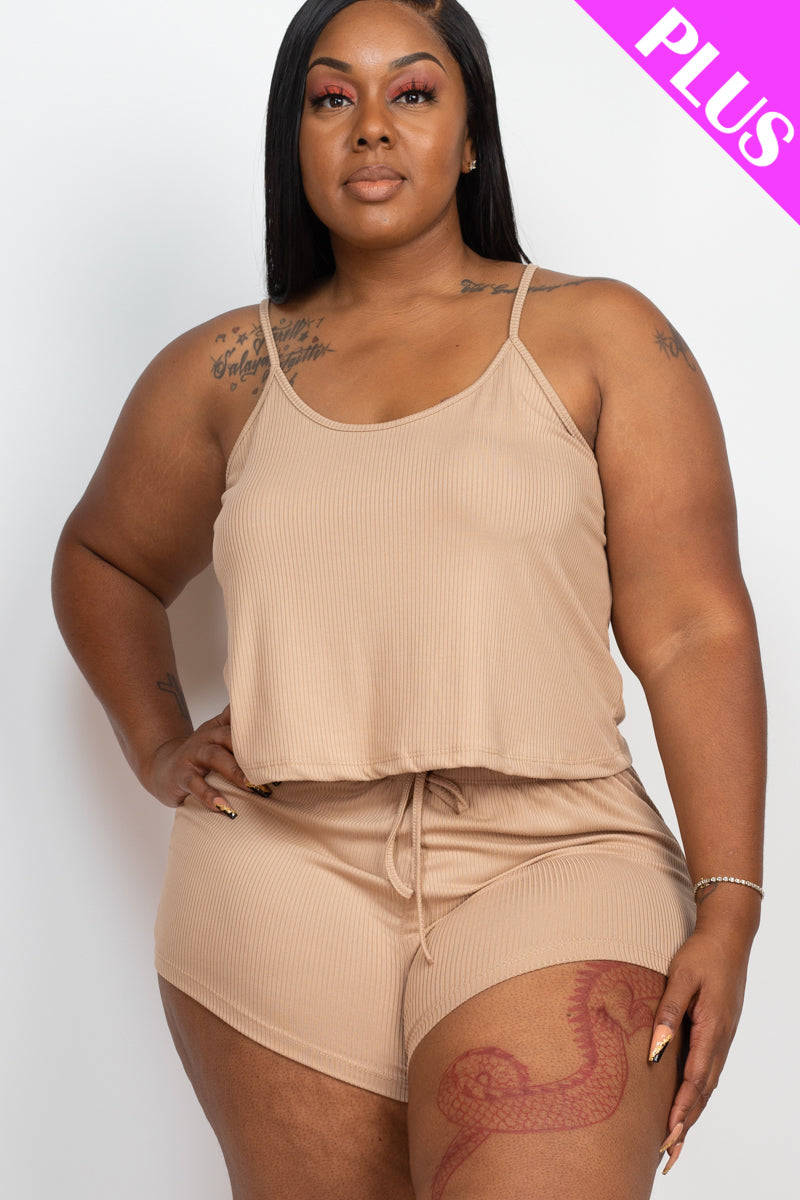 Plus Size Ribbed Strappy Top & Shorts Set - Capella Apparel Wholesale