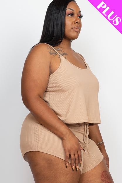 Plus Size Ribbed Strappy Top & Shorts Set - Capella Apparel Wholesale