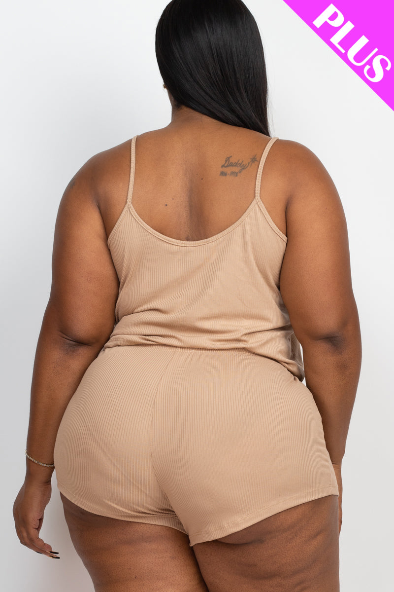 Plus Size Ribbed Strappy Top & Shorts Set - Capella Apparel Wholesale