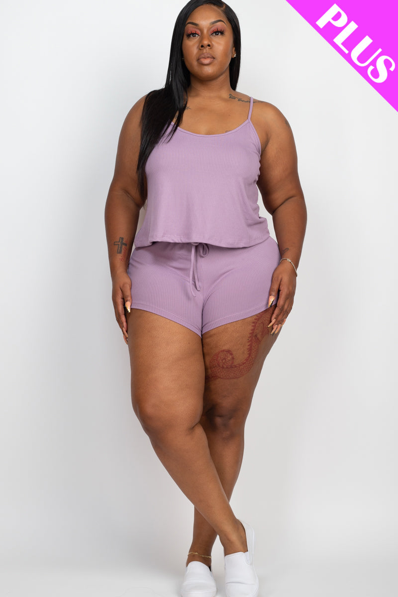 Plus Size Ribbed Strappy Top & Shorts Set - Capella Apparel Wholesale