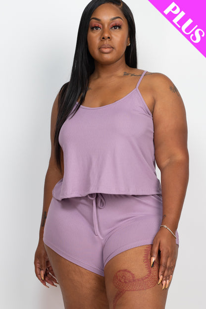 Plus Size Ribbed Strappy Top & Shorts Set - Capella Apparel Wholesale