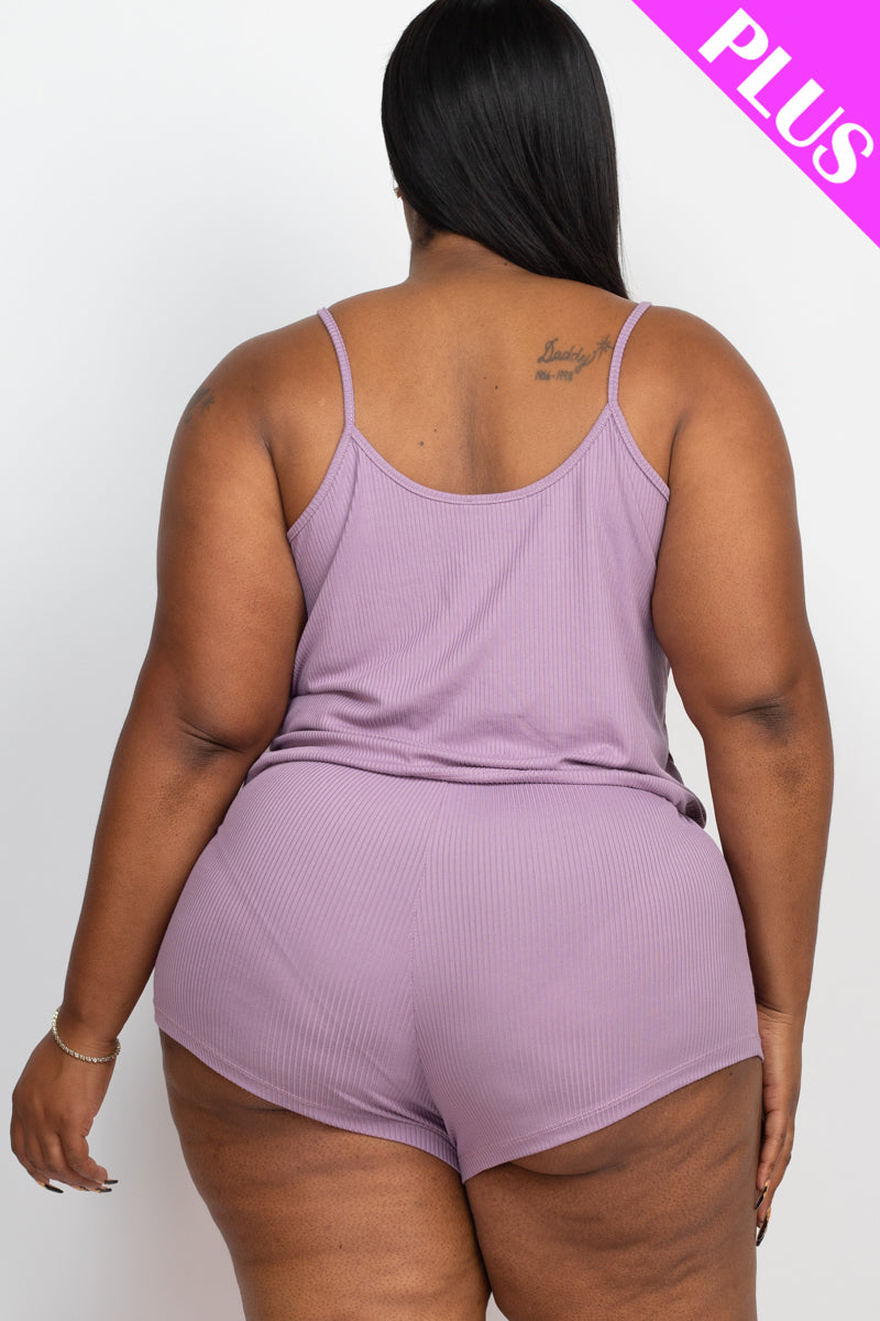 Plus Size Ribbed Strappy Top & Shorts Set - Capella Apparel Wholesale