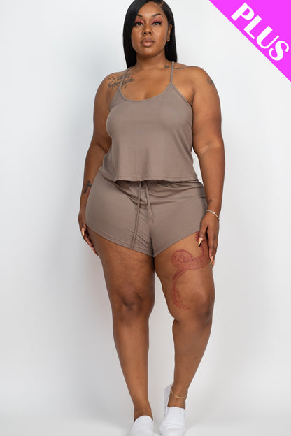 Plus Size Ribbed Strappy Top & Shorts Set - Capella Apparel Wholesale