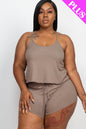 Plus Size Ribbed Strappy Top & Shorts Set - Capella Apparel Wholesale