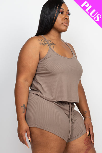 Plus Size Ribbed Strappy Top & Shorts Set - Capella Apparel Wholesale