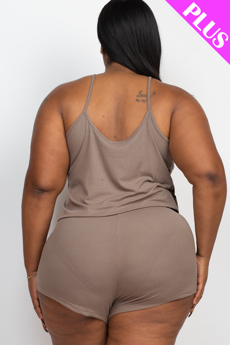 Plus Size Ribbed Strappy Top & Shorts Set - Capella Apparel Wholesale