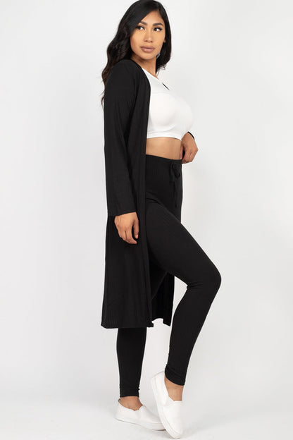 Ribbed Long Cardigan & Leggings Set (CAPELLA) - Capella Apparel