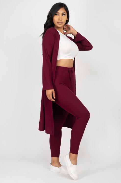 Ribbed Long Cardigan & Leggings Set - Wholesale Capella Apparel