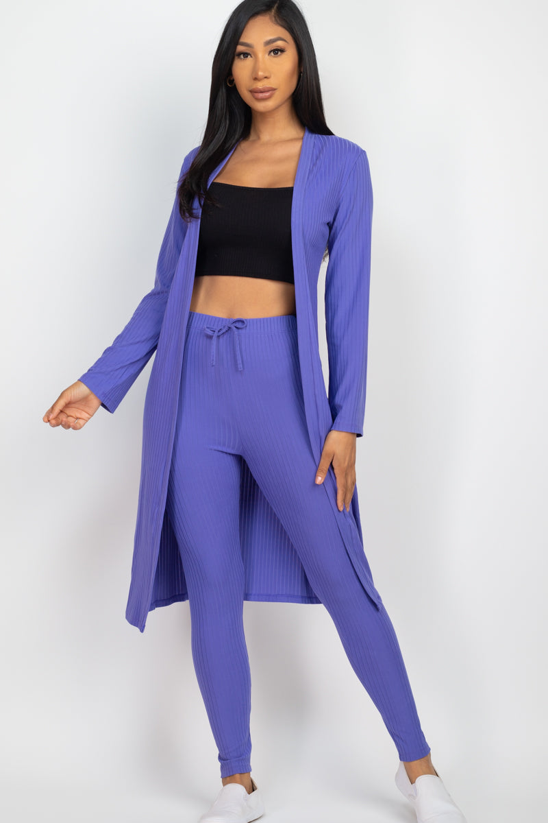 Ribbed Long Cardigan & Leggings Set (CAPELLA) - Capella Apparel