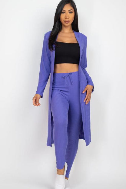 Ribbed Long Cardigan & Leggings Set - Wholesale Capella Apparel